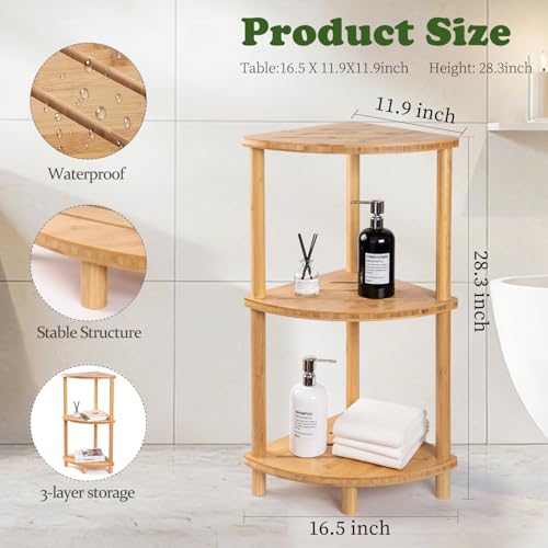 Corner Shower Caddy Stand, Bamboo Shower Organizer Standing with Anti-Slip Feet, Bathroom Corner Shelf,Waterproof & Durable, Space-Saving Design Storage for Kitchen or Living Room - style: Shower caddy-022