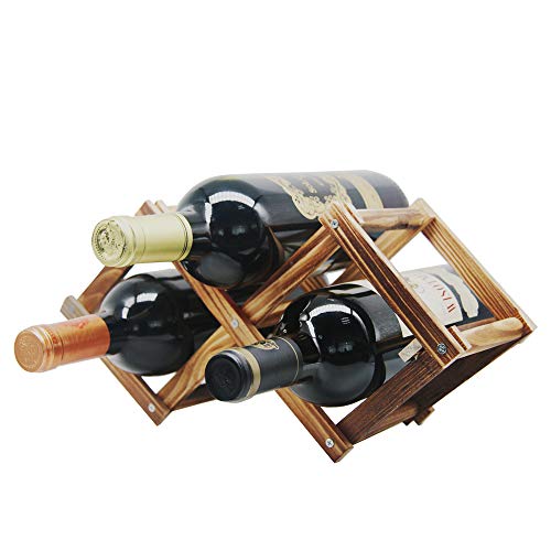Foldable Wooden Wine Bottle Holder Free Standing Natural Wine Shelves for Pantry 2 Slots for 3 Bottles Wine Rack
