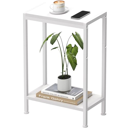 Narrow Side Table for Small Space, 2-Tier Slim End Table, Thin Nightstand, Skinny Snack Couch Table, Sofa Bedside Table, Tall Plant Stand in Living Room, Bedroom, Study, Kitchen and Balcony (White) - color: White, size: 2-Tier (7.9''D*17''W*22.8''H)