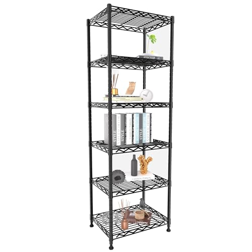 GIOTORENT 6-Tier Storage Shelves Standing Shelving Metal Units, Adjustable Height Wire Shelf Display Rack for Pantry Laundry Bathroom Kitchen 16.6” x 11.8” x 63”, Black - color: Black, size: 11.8D x 16.6W x 63.0H (6Tier)