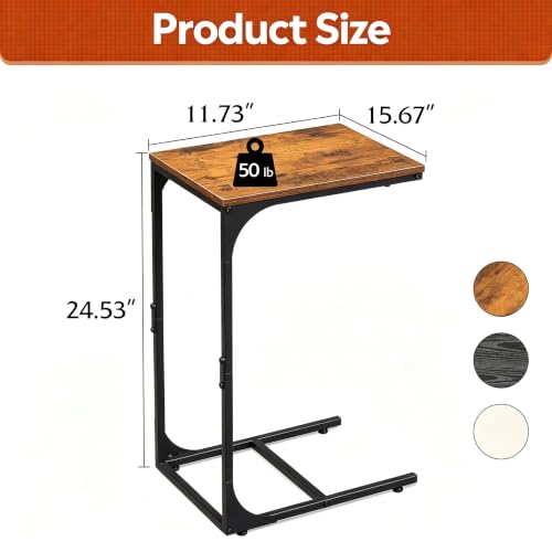 WLIVE C Shaped End Table, Small Couch Side Tables with Metal Frame that Slide Under, Sofa Table TV Tray for Living Room, Bedroom, Rustic Brown - color: Rustic Brown