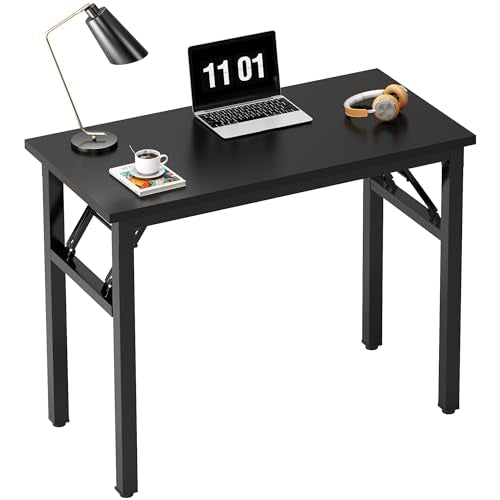 Need 31.5 Inch Folding Computer Desk for Small Spaces, Black Study Foldable Writing Table for Home Office, Bedroom, Dorm Room & Student, No Assembly - color: Black, size: 31.5 inches