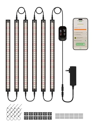 GLOWRIUM Smart Grow Lights for Indoor Plants with APP, Full Spectrum Grow Lights for Seed Starting, G6 Plant Light Strip with auto Timer, 3 Angle dimming Levels for Plant Shelf, 6-Pack (Black, 48W) - color: Black, size: 6 Pack