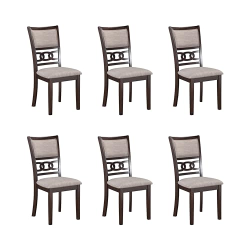 New Classic Furniture Gia Dining Chair (Set of Six), Light Brown Fabric Upholstered Seat & Back Rest, Cherry Brown - color: Cherry, size: Set of 6, style: Dining Chair