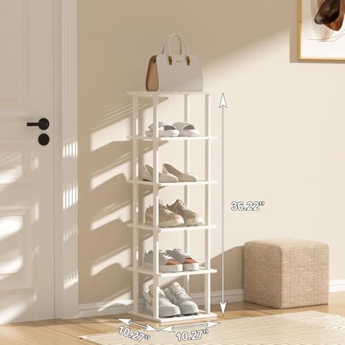SHIISEWE White Bamboo Shoe Rack for Small Spaces 6 Tier Tall Vertical Narrow Rack - color: White, size: 6 Tier