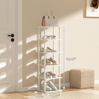 SHIISEWE White Bamboo Shoe Rack for Small Spaces 6 Tier Tall Vertical Narrow Rack - color: White, size: 6 Tier