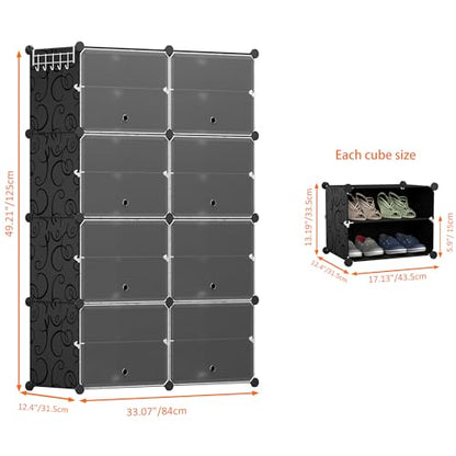 HOMIDEC Shoe Rack, 8 Tier Shoe Storage Cabinet 32 Pair Plastic Shoe Shelves Organizer for Closet Hallway Bedroom Entryway - color: Black, style: 2 by 8