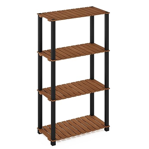 Furinno Pangkor 4-Tier Turn-N-Tube Indoor Outdoor Plant Shelf Wood Stand with Square Poles, Natural/Black - style: 4 Tier Square Poles
