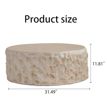 Round Coffee Table for Living Room Outdoor Faux Stone Coffee Table Amber Travertine Concrete Pattern, 31.49" Modern Faux Marble Center Tables Tea Tables, No Need Assemble, Beige - color: Faux Stone-round-31.49inch-beige-coffee