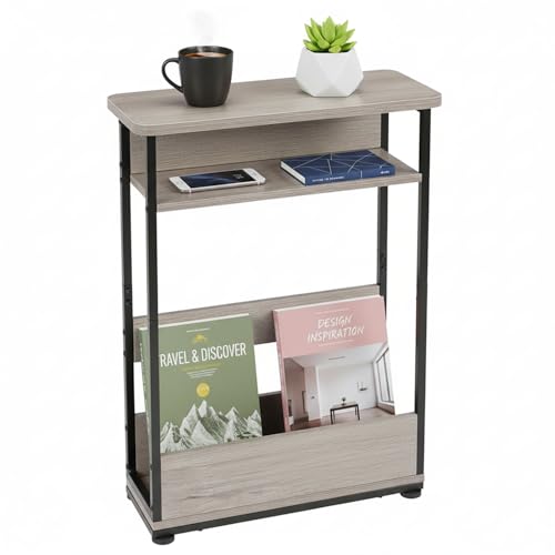 Vintage Narrow Side Table with Storage Shelf, 3 Tier Slim End Table Modern Sofa Table for Narrow and Small Spaces, 24.6 Inch Height Bedside Table Nightstand (Oak, Large) - color: Oak