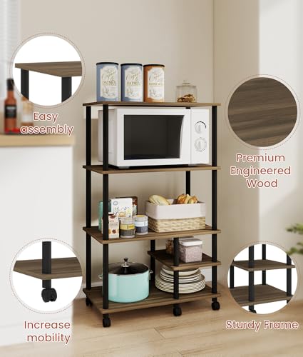 Kitchen Carts on Wheels with Storage, 4-Tier Microwave Stand, Coffee Bar Stand Island Table for Kitchen, Living Room, Balcony, Small Space, Walnut - color: Walnut
