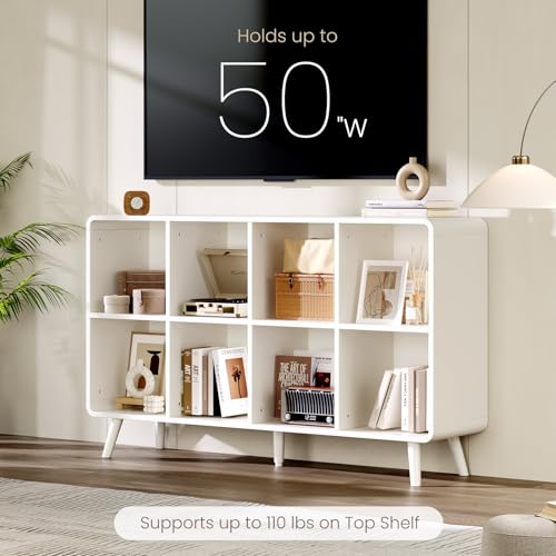 EXPERLAM White 8 Cube Storage Organizer with Legs and Rounded Edges, Mid Century Cube Bookshelf, Low Horizontal Cube Shelf Bookcase for Living Room, Bedroom, Entryway - size: with legs