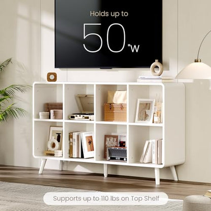 EXPERLAM White 8 Cube Storage Organizer with Legs and Rounded Edges, Mid Century Cube Bookshelf, Low Horizontal Cube Shelf Bookcase for Living Room, Bedroom, Entryway - size: with legs