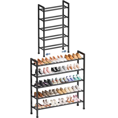 Mavivegue 5-Tier 19"-43.3" Adjustable Shoe Rack for Closet,Expandable Shoe Rack, Hall Entryway,Front Door,Garage, Sturdy Steel Space-Saving Rack, Black - color: Black, size: 5 Tier
