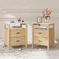 Night Stand Set 2, 20" Wide Nightstands Set of 2, Nightstand with Charging Station & Faux Marble Top, 2 Drawer End Table with Solid Round Post Legs, Bedside Table for Bedroom, Natural Oak - color: Natural Oak + Faux Marble Top, size: 20''W x 15.7'D x 24''