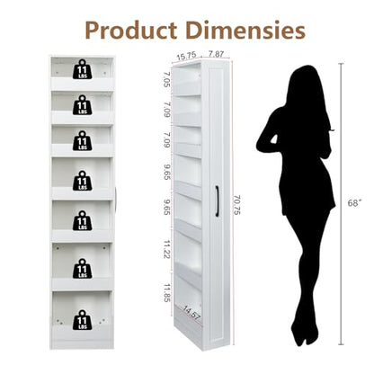 7-Tier Slim Mobile Shelving Cart with Wheels, Rolling Pantry with 7 Baskets, Narrow Pull-Out Utility Cart, Space Saving Storage Organizer Carts for Kitchen Living Room Bathroom Narrow Spaces, White - size: White & 7.87"D x 15.75"W x 70.75"H