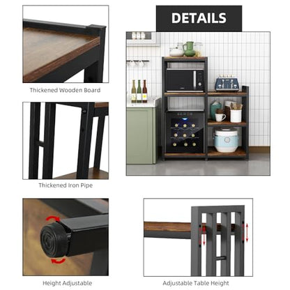 BRIGHTSHOW Kitchen Storage Shelf Bakers Rack, 6-Tier Coffee Bar Table, Kitchen Microwave & Mini Fridge Stand Shelves for Spices, Pots and Pans (52 x 40 x 17.5inch) (Tiger Brown) - color: Tiger Brown
