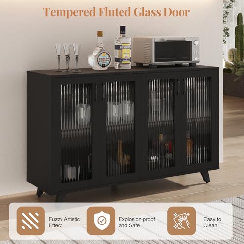 Panana Kitchen Buffet Server Table Accent Sideboard Cupboard Server Buffet Console Table with Doors Cabinet (49inch, Black) - color: Black, size: 49inch