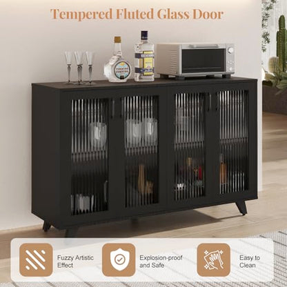 Panana Kitchen Buffet Server Table Accent Sideboard Cupboard Server Buffet Console Table with Doors Cabinet (49inch, Black) - color: Black, size: 49inch