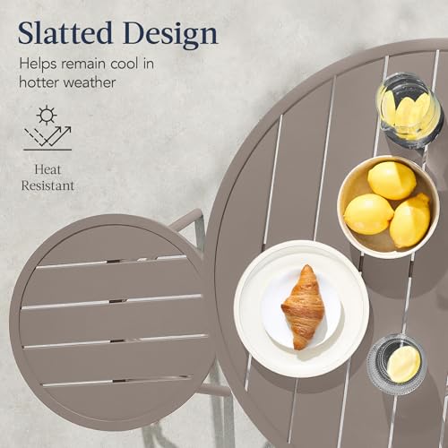 Best Choice Products 3-Piece Patio Dining Set, Bar Height, Outdoor Bistro Set, Outdoor Round Bar Table w/ 2 Bar Stools, Steel - Taupe - color: Taupe