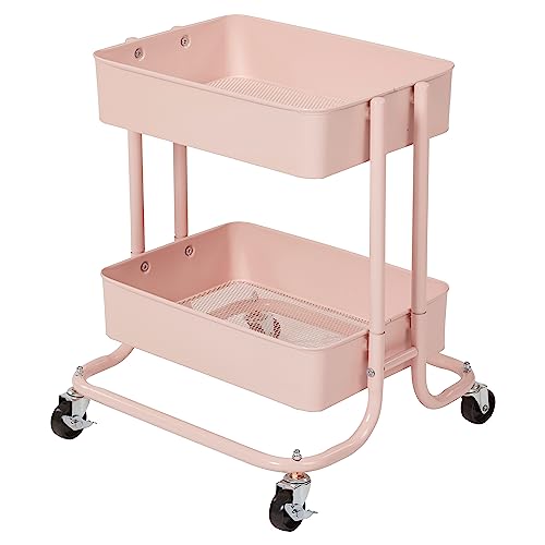 ECR4Kids 2-Tier Metal Rolling Utility Storage Cart, Multipurpose Organization, Pink - color: Pink