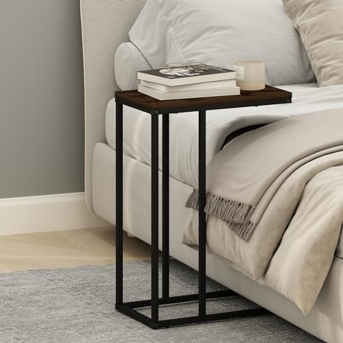 Furinno C-Shaped Side Table, Metal Frame End Table, Night Stand, Bedside Table, for Living Room, Bedroom, Columbia Walnut - color: Columbia Walnut, size: C-Shaped with Metal Frame
