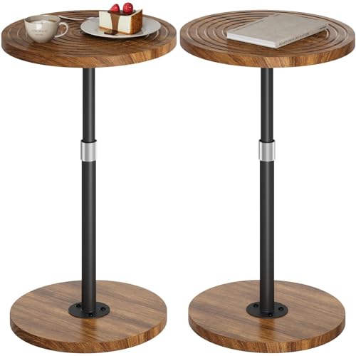 Asgolion Round Side Table Set of 2, Adjustable-Height Small Drink Table, Pedestal Martini Stand, Weighted Base Cocktail Table Accent Nightstand for Living Room, Bedroom, Bathroom, Office, Walnut - color: Walnut, size: 11.8"D x 11.8"W x 30"H