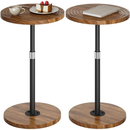Asgolion Round Side Table Set of 2, Adjustable-Height Small Drink Table, Pedestal Martini Stand, Weighted Base Cocktail Table Accent Nightstand for Living Room, Bedroom, Bathroom, Office, Walnut - color: Walnut, size: 11.8"D x 11.8"W x 30"H