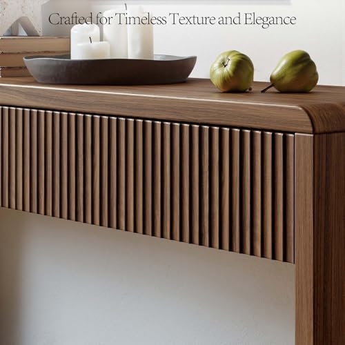 Evermagin 59'' Walnut Entryway Table with Drawers, Fluted Console Table, Mid Century Modern Sofa Table with Storage for Living Room, Entrance, Hallway - color: Walnut