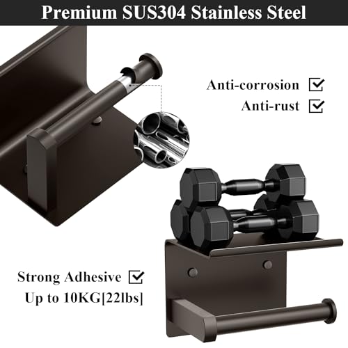 Toilet Paper Holder with Shelf Wall Mounted Toilet Paper Roll Dispenser | Heavy Duty Stainless Steel Bronze - color: D-bronze