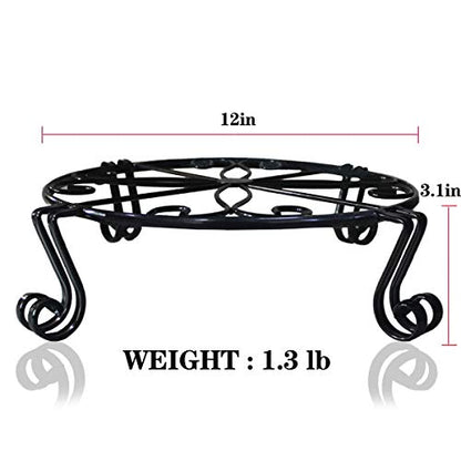 2 Pack 12"x3.1" Black Plant Stand for Flower Pot Heavy Duty Potted Holder Indoor Outdoor Metal Rustproof Iron Garden Container Round Supports Rack for Planter Bronze,Pumpkin Stand Outdoor