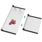 Extra Large Expandable Roll Up Dish Drying Rack,Over The Sink Drying Rack Sink Cover Kitchen Sink Accessories Kitchen Rolling up Stainless Steel Drainer, Foldable,Rollable（Black，22.8''-12.4''） - color: Black, style: 16 tubes，expandable