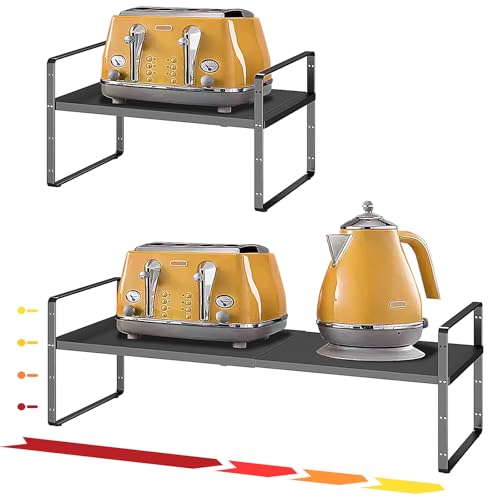 16.5~27.1" Expandable Shelf Organizer, 1Pack 8.1" Wide Stackable Cabinet Shelf Organizers, Black Metal Sturdy Kitchen Counter Storage for Countertop, Adjustable Height Spice Rack - color: Black, size: 1Pack-8''W-Holeless