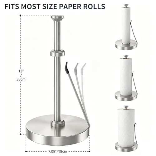 Jesginboo Countertop Paper Towel Holder for Kitchen, Brushed Nickel | Tension Arm for One-Handed Tear, Stainless Steel Paper Towel Holder for Bathroom Kitchen - color: Brushed Nickel