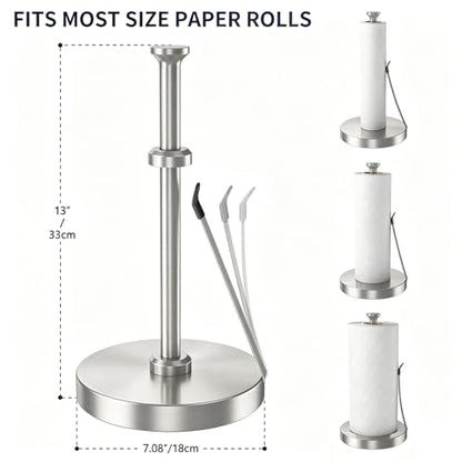 Jesginboo Countertop Paper Towel Holder for Kitchen, Brushed Nickel | Tension Arm for One-Handed Tear, Stainless Steel Paper Towel Holder for Bathroom Kitchen - color: Brushed Nickel