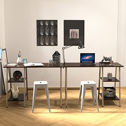 SHW 43-Inch Home Office Trestle Computer Desk with Open Storage Shelves, Espresso - color: Espresso