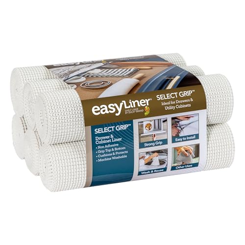 EasyLiner Select Grip Shelf Liner - Easy to Install & Cut to Fit - Non Slip, Non Adhesive, Drawer Shelf & Cabinet Liner for Kitchen, Bathroom, Pantry Cupboards, 12 in x 10 ft (6 Rolls), 60 ft, White - color: White, size: 12-Inch x 10 Feet (Pack of 6)