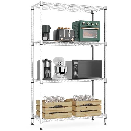 M MZG 1000 lbs 4Tier Shelf Metal Storage Shelves Wire Rack Closet Organizers with Wheel for Garage Kitchen Bathroom Laundry Chrome 13.7" D x 23.6" W x 53.4" H - color: Chrome, size: 4 tiers, 13.7"D x 23.6"W x 53.4"H