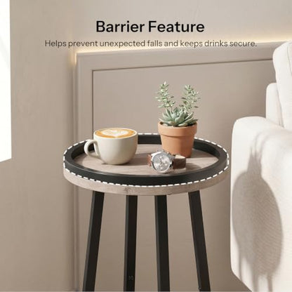HOOBRO Small Round Side Table, 2-Tier Round Sofa End Table, Compact Nightstand with Cotton Linen Storage Basket, for Small Space, Living Room, Bedroom, Dorm, Greige BG183BZ01 - color: Greige