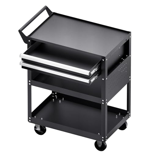 VEVOR 5-Tier Tool Cart with Wheels, 400 lbs Load Capacity, Rolling Work Cart with 2 Drawers & Pegboard, Mechanic Tool Storage Organizer with Locking System for Garage, Warehouse and Repair Shop, Black - style: 5-Tier-400 lbs with 2 Drawers