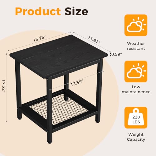 2-Tier Outdoor Side Table with Storage, Weather Resistant Patio End Table, HDPS Small Accent Table for Deck, Garden, Pool, Backyard, Black - color: Black