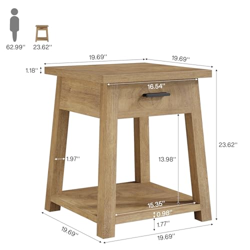Tribesigns Side Table Set of 2, Wooden End Table with Drawer Storage, Rustic Nightstands for Bedroom, Living Room, Office and Small Spaces