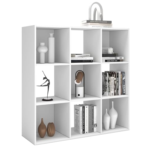 9 Cube Shelf with Anti-Tipping Kits + Reversible Open Back Bookcase, Multi Layer and Multi Grid Partition Layout (White 11in) - color: White, size: 9 Cube 11in