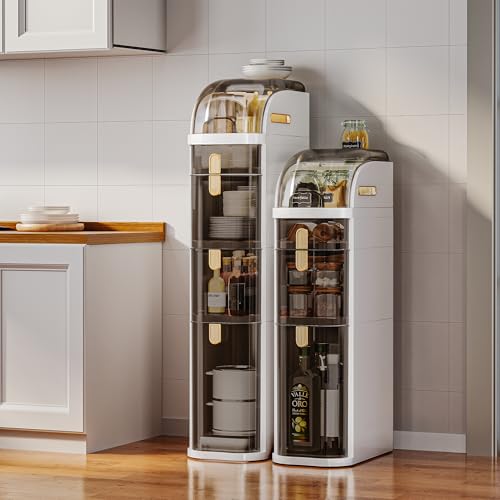 4-Tiers Slim Bathroom Storage Cabinet with Drawers & Tissue Box,Plastic Narrow Rolling Bathroom Tower Cart Waterproof & No Installation for Small Spaces Kitchen Laundry Living Room - size: 4-Tiers