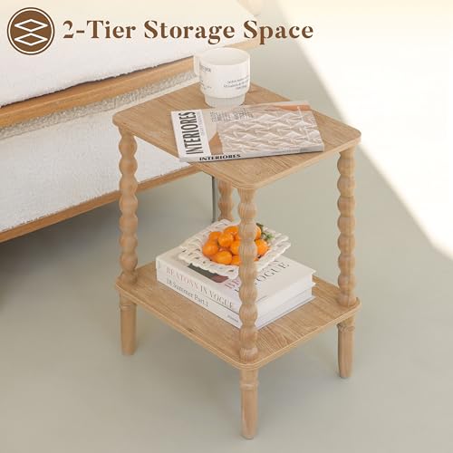 Fultyle Small End Table, Couch Side Table with 2-Tier Storage Shelf, Wood Coffee Table for Bedroom, Living Room, Small Spaces (Rustic Walnut) - color: Rustic Walnut