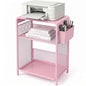 ECOLOVI 3 Tier Printer Stand for Under Desk, Height Adjustable Shelf Small Printer Table with 3 S-Hooks & Basket, Heavy Duty Industrial Storage Shelf for Home Office (Pink) - color: Pink