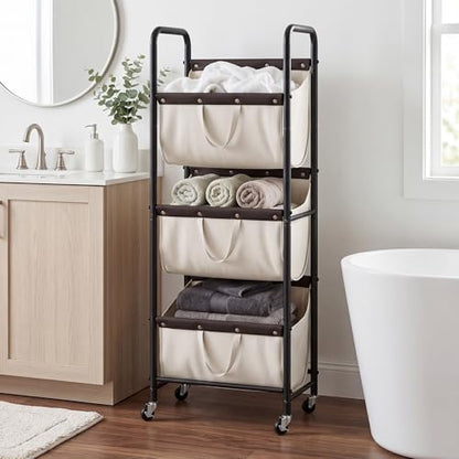 GRANNY SAYS 3 Tiered Laundry Sorter, Narrow Hamper Cart with Wheels, Beige - color: Beige