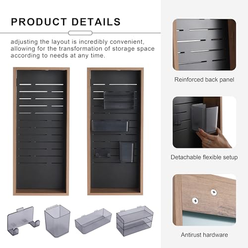 12" Bathroom Wall Mounted Storage Cabinet without Door – Open Shelf Bathroom Cabinet with 4 DIY Accessories (Frosted Plastic Bins & Hooks), Plywood Wall Cabinet for Vanity, Makeup Organization - size: 12"-E