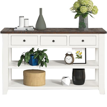 LKTART 48.8" Solid Wood Console Table for Entryway;Sofa Table with Drawers | 48.8" Antique White Real Wood Farmhouse Console Table with Storage and Shelf,Entryway Table for Entry Hallway,Easy Assembled - color: Antique White