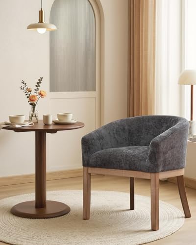 Barrel Dining Chair with Arms Set of 2, Upholstered Chenille Armchair, Curved Back Mid-Century Accent Chair with Solid Wood Legs, Kitchen Dining Room, Breakfast Nook,Home Office,Gray - color: Grey